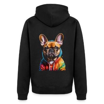 Sweat à capuche bouledogue français Frenchie Dog Funny - Veste à capuche bio Premium Unisexe - noir - Dos - Nico (187cm)