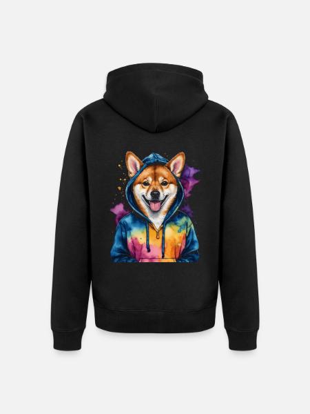 Shiba Inu hættetrøje hund sjovt dyr design print - Premium økologisk unisex-hættejakke - sort