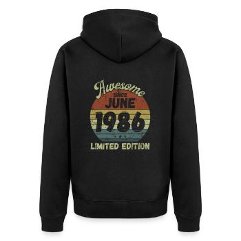 Awesome since June 1986 - Geburtstag - Unisex Premium Bio Zip Hoodie - Schwarz - Hinten - Nico (187cm)