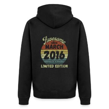 Awesome since March 2016 - Geburtstag - Unisex Premium Bio Zip Hoodie - Schwarz - Hinten - Nico (187cm)