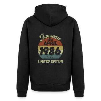 Awesome since April 1986 - Geburtstag - Unisex Premium Bio Zip Hoodie - Schwarz - Hinten - Nico (187cm)