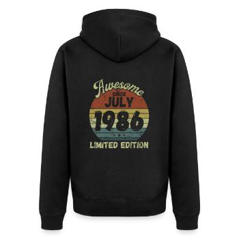 Awesome since July 1986 - Geburtstag - Unisex Premium Bio Zip Hoodie - Schwarz - Hinten - Nico (187cm)