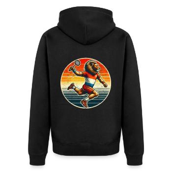 vintage badminton player, NL lion playing badminton - Unisex Premium Organic Zip Hoodie - black - Back - Nico (187cm)