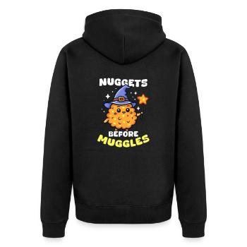 Chicken Nugget Nuggets vor Muggeln - Unisex Premium Bio Zip Hoodie - Schwarz - Hinten - Nico (187cm)