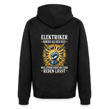Elektriker: Härter als der Rest Stärke und Stolz - Unisex Premium Bio Zip Hoodie - Schwarz - Hinten - Nico (187cm)