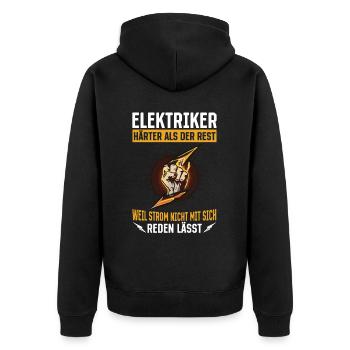 Elektriker: Härter als der Rest Stärke und Stolz - Unisex Premium Bio Zip Hoodie - Schwarz - Hinten - Nico (187cm)