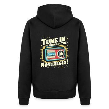 Tune In, Turn Up the Nostalgia with Vintage Radio - Unisex Premium Bio Zip Hoodie - Schwarz - Hinten - Nico (187cm)