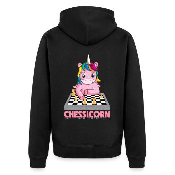 Lustiger Schachspieler Einhorn Schacheinhorn - Unisex Premium Bio Zip Hoodie - Schwarz - Hinten - Nico (187cm)