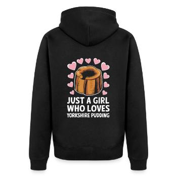 Yorkshire Pudding Geschenk - Unisex Premium Bio Zip Hoodie - Schwarz - Hinten - Nico (187cm)