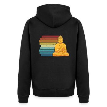 Retro Buddhist Statue Symbol Priest Buddhism - Unisex Premium Organic Zip Hoodie - black - Back - Nico (187cm)