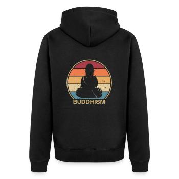 Retro Buddhist Statue Symbol Priest Buddhism - Unisex Premium Organic Zip Hoodie - black - Back - Nico (187cm)