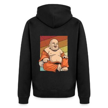 Retro Buddhist Symbol Statue Priest Buddhism - Unisex Premium Organic Zip Hoodie - black - Back - Nico (187cm)