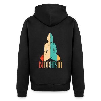 Retro Buddhist Statue Symbol Priest Buddhism - Unisex Premium Organic Zip Hoodie - black - Back - Nico (187cm)