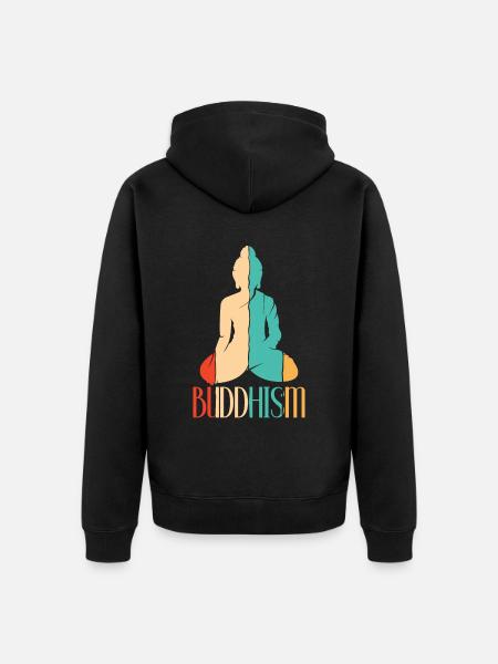 Retro buddhistisk statue symbol præst buddhisme - Premium økologisk unisex-hættejakke - sort