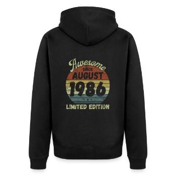 Awesome since August 1986 - Geburtstag - Unisex Premium Bio Zip Hoodie - Schwarz - Hinten - Nico (187cm)