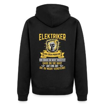 Elektriker Wir lösen Probleme – Stolz und Humor - Unisex Premium Bio Zip Hoodie - Schwarz - Hinten - Nico (187cm)