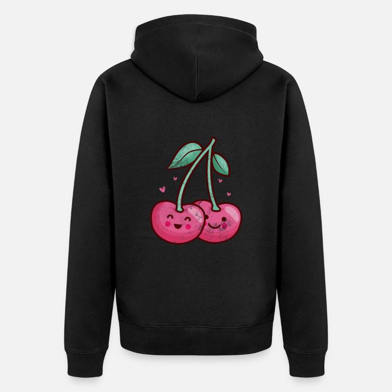 Kirsche - Unisex Premium Bio Zip Hoodie - Schwarz