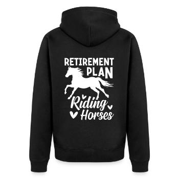 Ruhestandsplan Reiten Pferde Reiten Pferdeliebhabe - Unisex Premium Bio Zip Hoodie - Schwarz - Hinten - Nico (187cm)