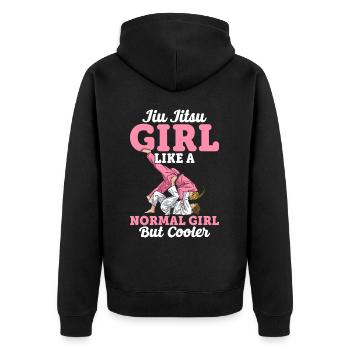 Jiu Jitsu Girl Like Normal Girl But Cooler BJJ Mar - Unisex Premium Bio Zip Hoodie - Schwarz - Hinten - Nico (187cm)