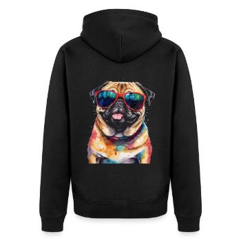 Carlin Lunettes de Soleil Chien Coloré Drôle Design Imprimer - Veste à capuche bio Premium Unisexe - noir - Dos - Nico (187cm)