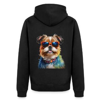 Shih Tzu Sonnenbrille Hund Lustig Tier Print - Unisex Premium Bio Zip Hoodie - Schwarz - Hinten - Nico (187cm)