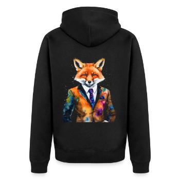 Fuchs Anzug Bunt Tier Design Print - Unisex Premium Bio Zip Hoodie - Schwarz - Hinten - Nico (187cm)