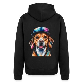 Beagle Snapback Cap Dog Funny Animal Design Print - Unisex Premium Organic Zip Hoodie - black - Back - Nico (187cm)