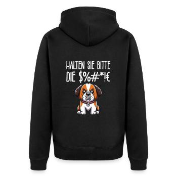 Bernhardiner Halten Sie Bitte Die Fresse - Unisex Premium Bio Zip Hoodie - Schwarz - Hinten - Nico (187cm)