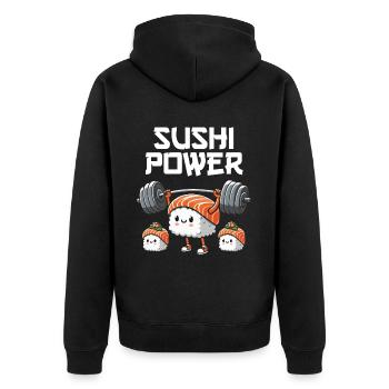 Sushi Essen Japan Nigiri Geschenk - Unisex Premium Bio Zip Hoodie - Schwarz - Hinten - Nico (187cm)