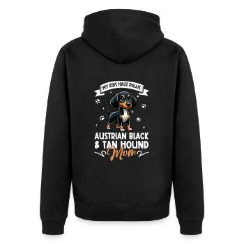 Austrian Black and Tan Hound Mama - Unisex Premium Bio Zip Hoodie - Schwarz - Hinten - Nico (187cm)