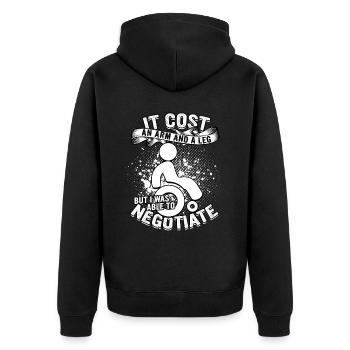 Rollstuhlfahrer It Cost An Arm And A Leg - Unisex Premium Bio Zip Hoodie - Schwarz - Hinten - Nico (187cm)