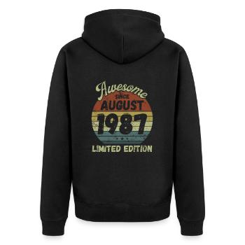 Awesome since August 1987 - Geburtstag - Unisex Premium Bio Zip Hoodie - Schwarz - Hinten - Nico (187cm)