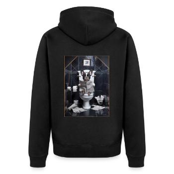 Frenchie Toilette Zeitung lesen Geschenk - Unisex Premium Bio Zip Hoodie - Schwarz - Hinten - Nico (187cm)