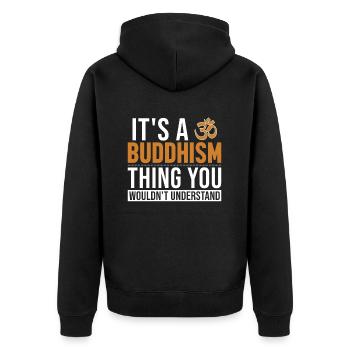 Es ist ein buddhistisches Statuensymbol aus dem Buddhismus - Unisex Premium Bio Zip Hoodie - Schwarz - Hinten - Nico (187cm)