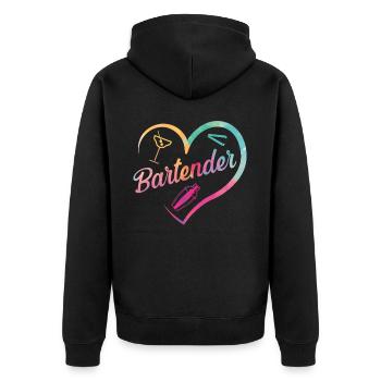 Bartender Mixologist Heart - Unisex Premium Bio Zip Hoodie - Schwarz - Hinten - Nico (187cm)