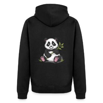 Niedlicher Panda Bambus Wald Tier Tierwelt - Unisex Premium Bio Zip Hoodie - Schwarz - Hinten - Nico (187cm)