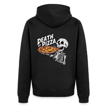 Humorous Skeleton Eating Pizza Funny Graphic - Unisex Premium Organic Zip Hoodie - black - Back - Nico (187cm)