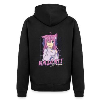 Anime Kawaii Desu - Unisex Premium Bio Zip Hoodie - Schwarz - Hinten - Nico (187cm)