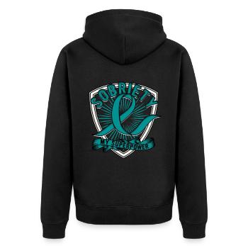 Entgiftung Suchtkrank Sobriety My Superpower - Unisex Premium Bio Zip Hoodie - Schwarz - Hinten - Nico (187cm)