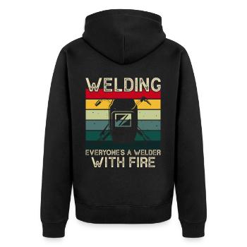 Schweißer-Sprichwort: Lustiger Schweißkesselbauer-Schweißer - Unisex Premium Bio Zip Hoodie - Schwarz - Hinten - Nico (187cm)