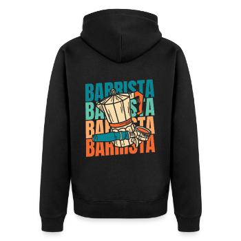 Barista Kaffee - Unisex Premium Bio Zip Hoodie - Schwarz - Hinten - Nico (187cm)