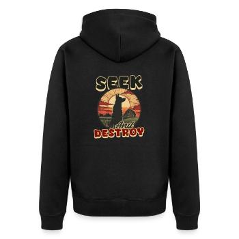 Barn Hunt Seek And Destroy - Unisex Premium Organic Zip Hoodie - black - Back - Nico (187cm)