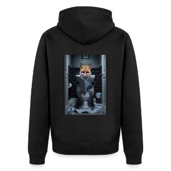 Fuchs Toilette lesen Zeitung Geschenk - Unisex Premium Bio Zip Hoodie - Schwarz - Hinten - Nico (187cm)