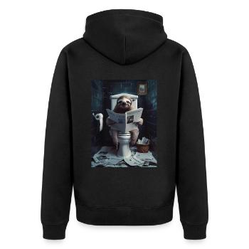Faultier Toilette Zeitung lesen Geschenk - Unisex Premium Bio Zip Hoodie - Schwarz - Hinten - Nico (187cm)