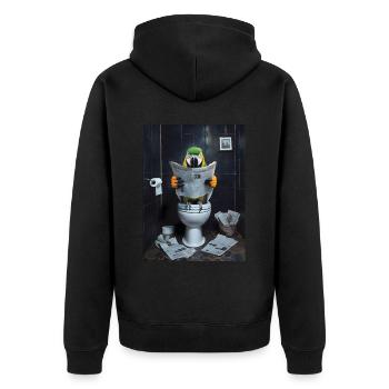 Papagei Toilette Zeitung lesen Geschenk - Unisex Premium Bio Zip Hoodie - Schwarz - Hinten - Nico (187cm)