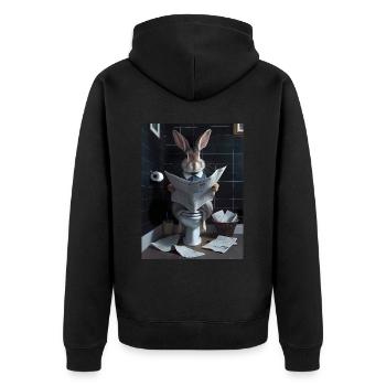 Kaninchen Toilette Zeitung lesen Geschenk - Unisex Premium Bio Zip Hoodie - Schwarz - Hinten - Nico (187cm)