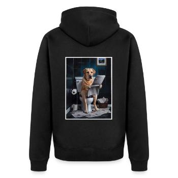 Labrador Toilette Zeitung lesen Geschenk - Unisex Premium Bio Zip Hoodie - Schwarz - Hinten - Nico (187cm)