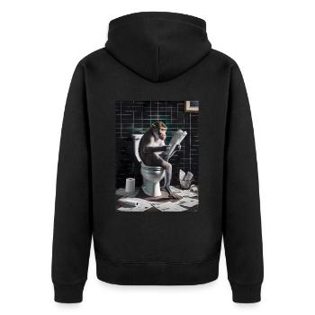 Affe Toilette lesen Zeitung Geschenk - Unisex Premium Bio Zip Hoodie - Schwarz - Hinten - Nico (187cm)