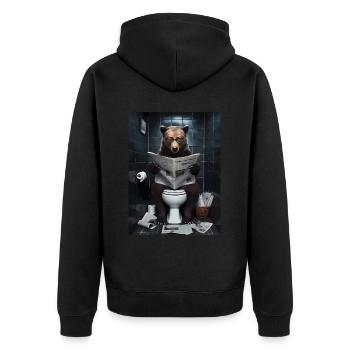 Bär Toilette lesen Zeitung Geschenk - Unisex Premium Bio Zip Hoodie - Schwarz - Hinten - Nico (187cm)