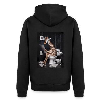 Giraffe Toilette Zeitung lesen Geschenk - Unisex Premium Bio Zip Hoodie - Schwarz - Hinten - Nico (187cm)